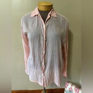 Putumayo Soft Pink Sheer Gauzy Button Down Size Large